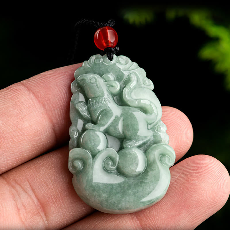 Wear FengShui Natural Green Jade 12 Chinese Zodiac Luck Prosperity Necklace Pendant