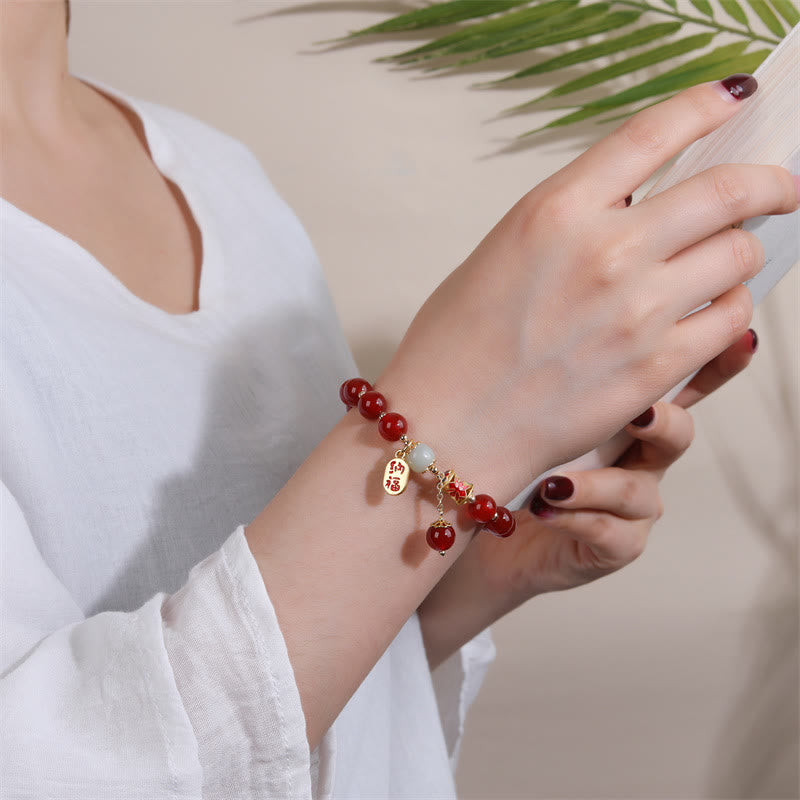 Wear FengShui Natural Red Agate Jade Confidence Fortune Blessing Charm Bracelet