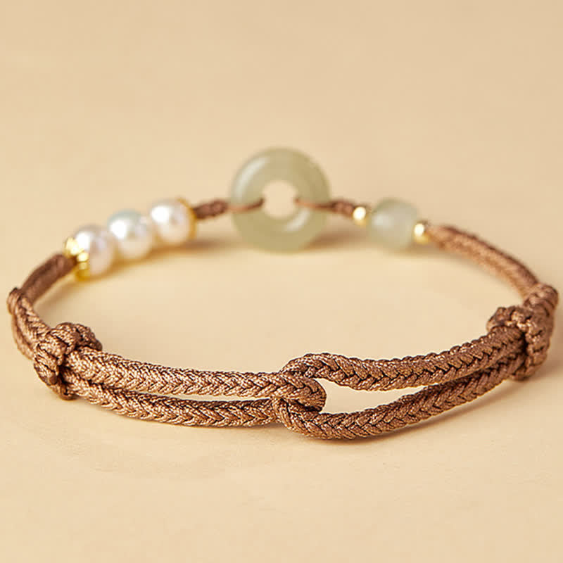Wear FengShui Natural Hetian Jade Pearl Peace Buckle Luck Bracelet