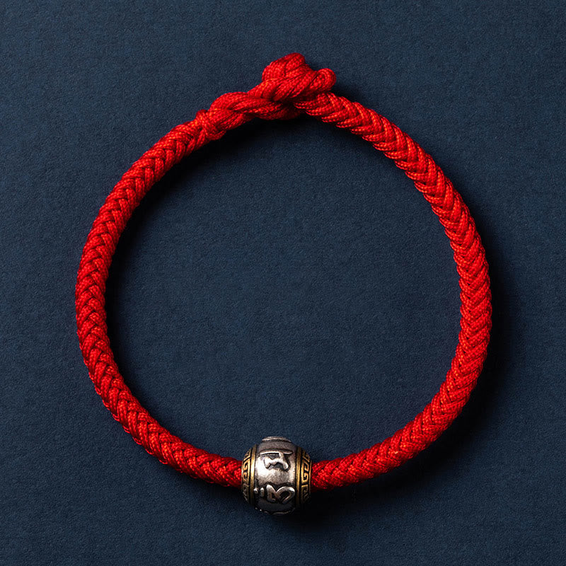Wear FengShui 925 Sterling Silver Tibet Handmade Om Mani Padme Hum Luck Protection King Kong Knot Braided Bracelet