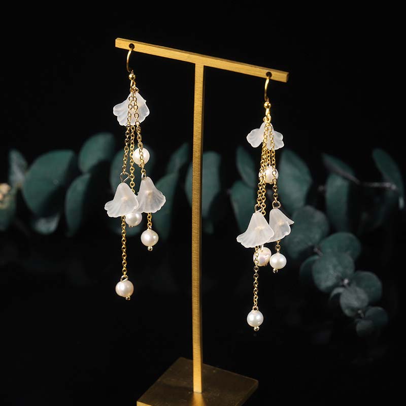 Wear FengShui Pearl Flower Petals Luck Drop Earrings