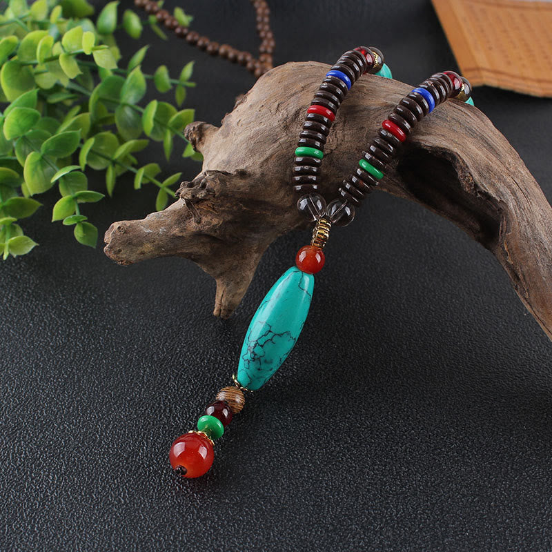 Wear FengShui Wenge Wood Turquoise Stone Protection Calm Necklace Pendant