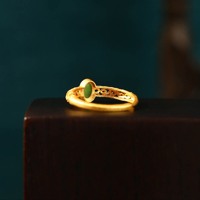 Wear FengShui Auspicious Cloud Pattern Cyan Jade Luck Adjustable Ring