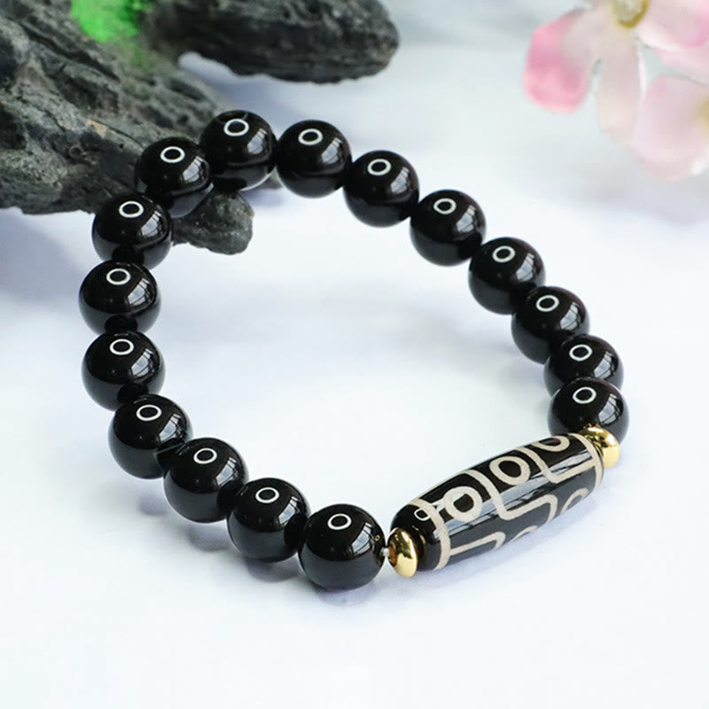 Wear FengShui Tibetan Nine-Eye Dzi Bead Black Onyx Power Bracelet
