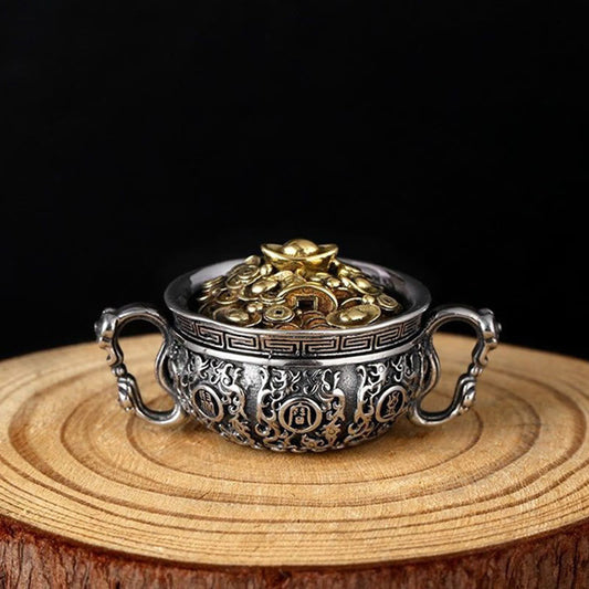 Wear FengShui Treasure Bowl Copper Coin Ingots Wealth Necklace Pendant