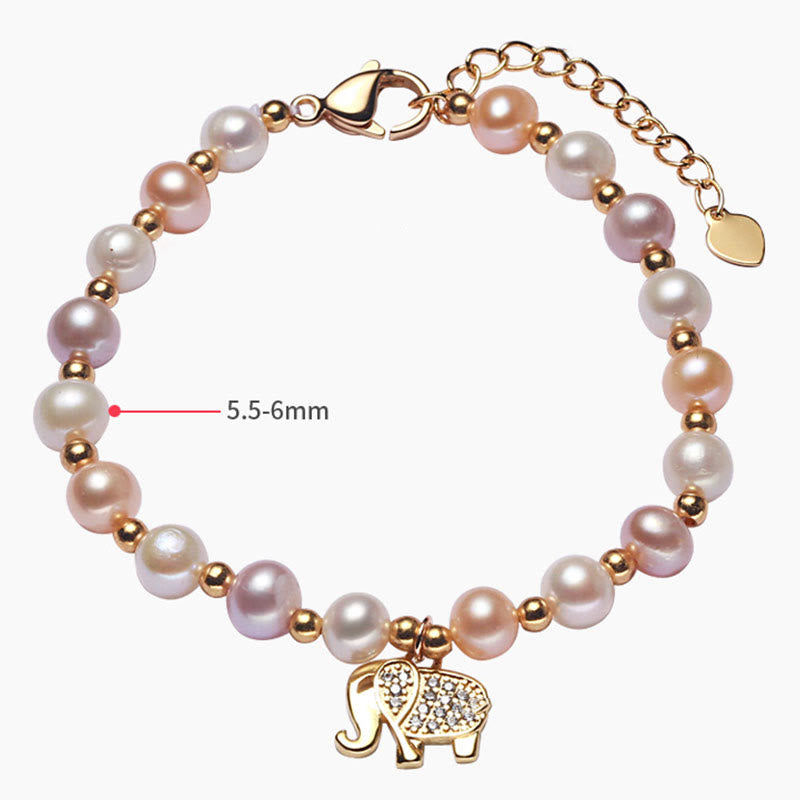 Wear FengShui 18K Gold Plated Pearl Elephant Zircon Charm Sincerity Bracelet