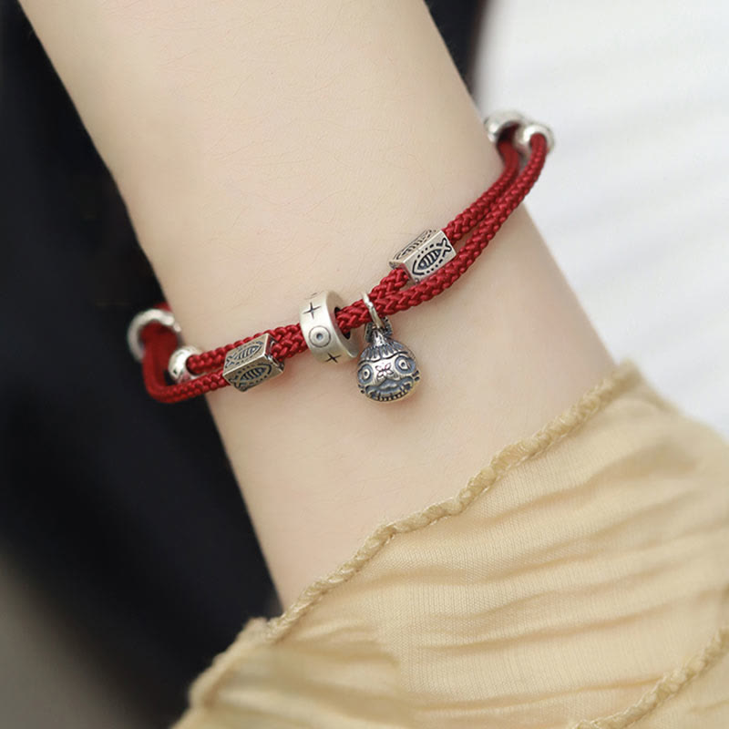 Wear FengShui 925 Sterling Silver Gold Swallowing Beast Koi Fish Wealth Handcrafted Braided Bracelet
