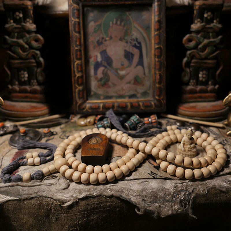 Wear FengShui 108 Mala Beads Abelia Biflora Wood Warding Off Evil Spirits Wrist Mala