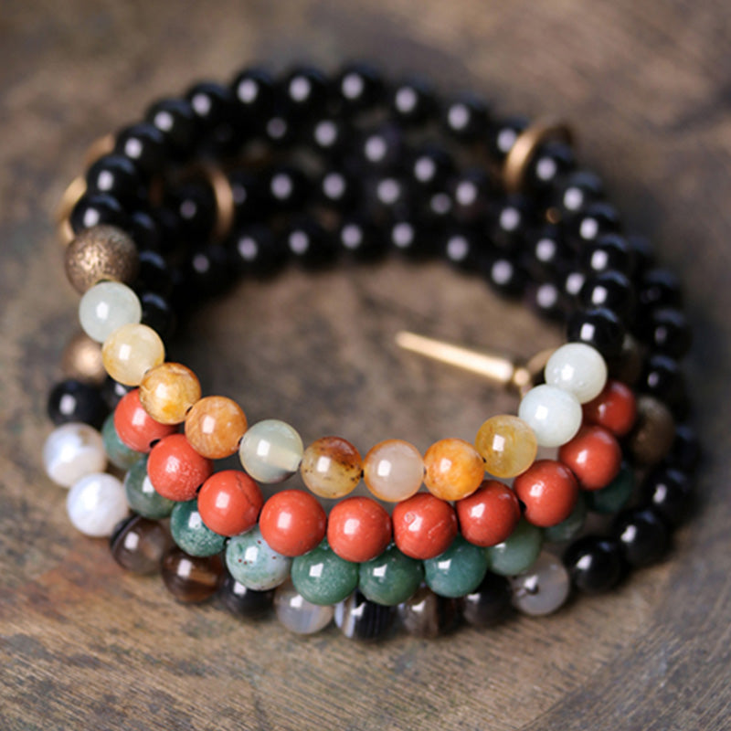 Wear FengShui Black Obsidian Sodalite Crystal Copper Strength Couple Bracelet