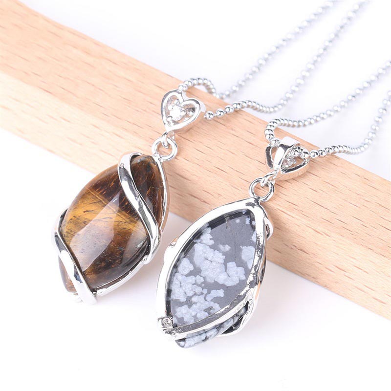 Wear FengShui Marquise Pattern Natural Crystal Stone Charm Necklace Pendant