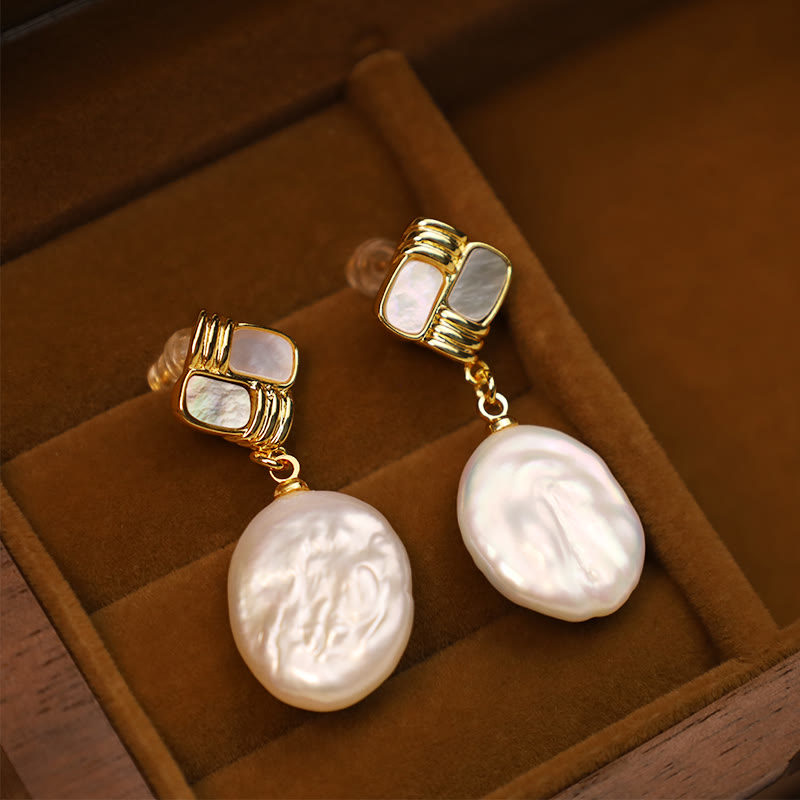 Wear FengShui 925 Sterling Silver Posts Copper Plated Gold Natural Baroque Pearl Healing Drop Earrings