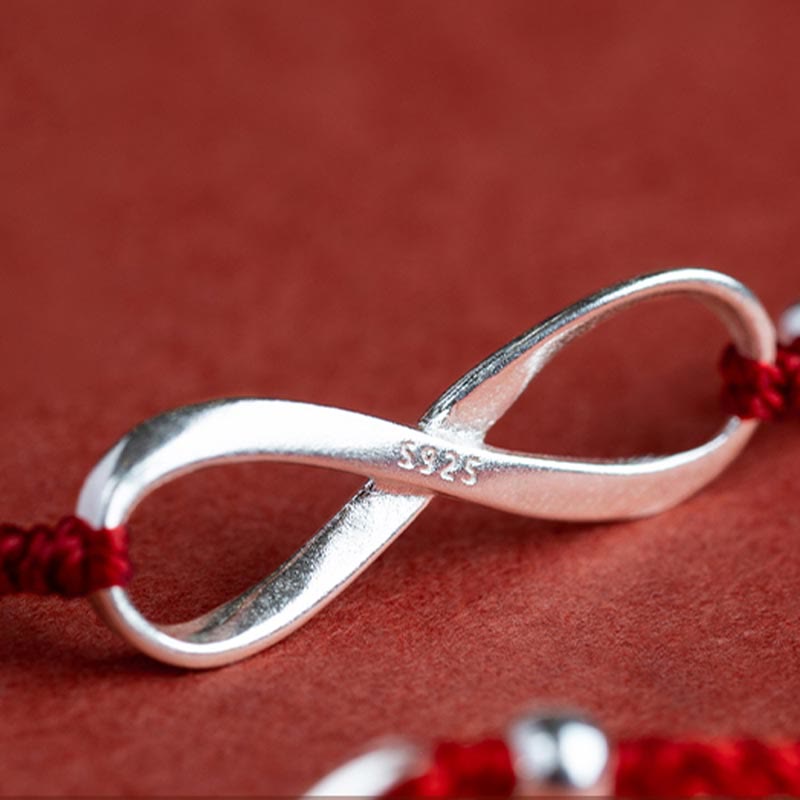 Wear FengShui 925 Sterling Silver Endless Knot Protection Luck Red String Bracelet Anklet