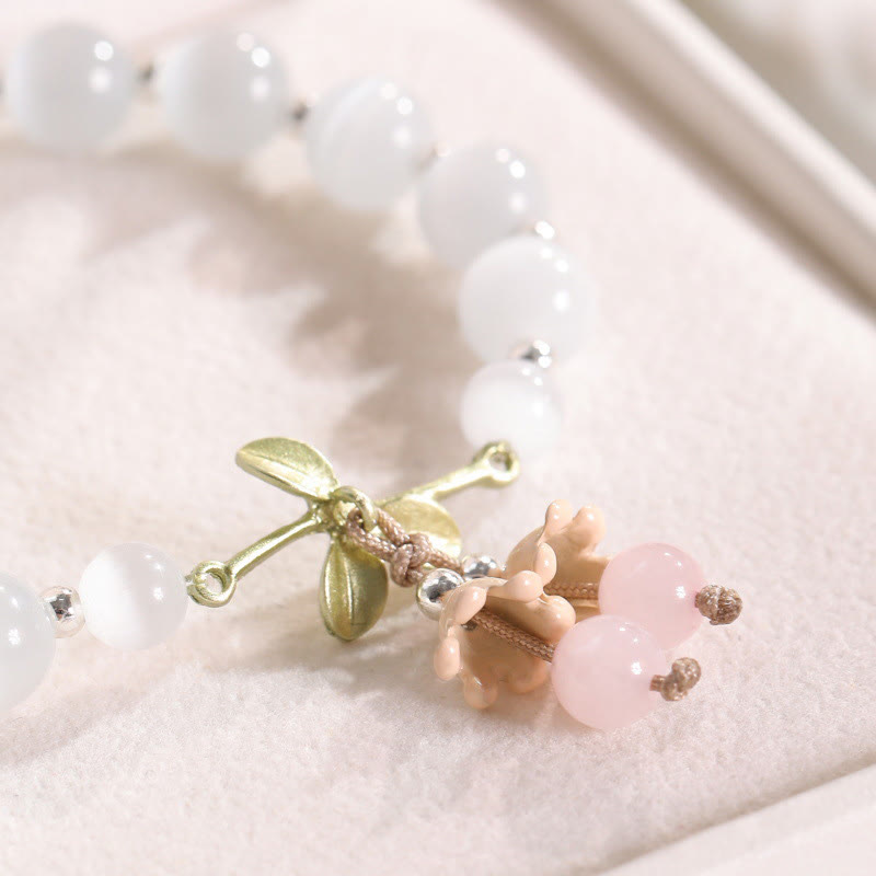Wear FengShui Cat's Eye Green Aventurine Blue Chalcedony Pink Crystal Peace Orchid Charm Bracelet