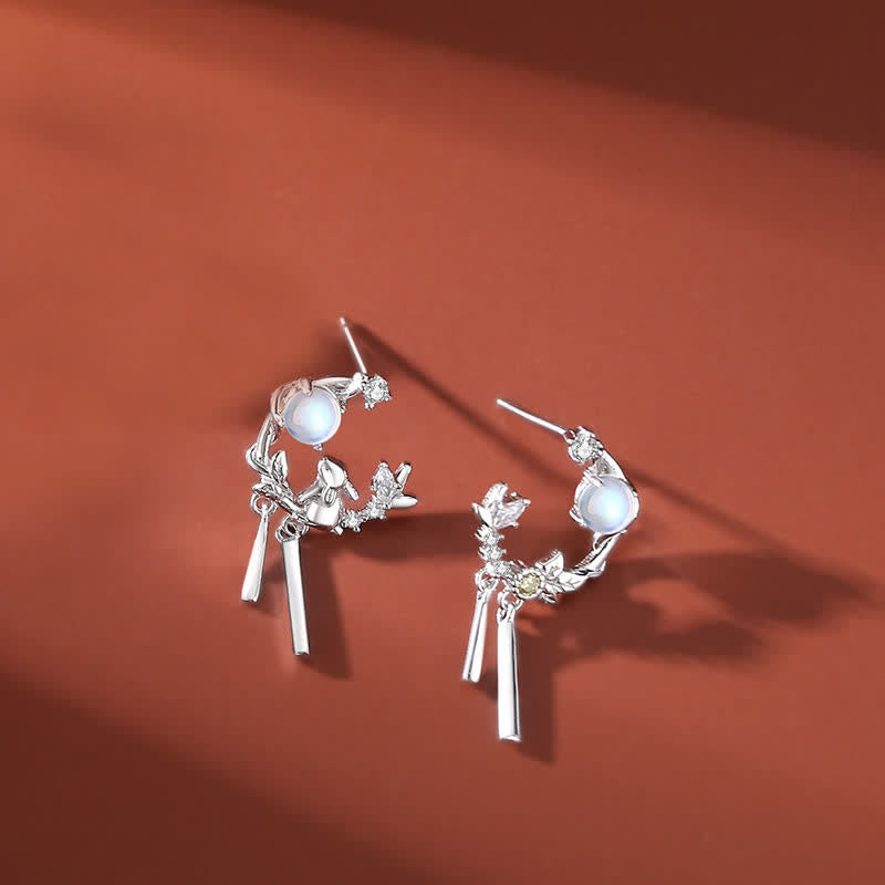 Wear FengShui 925 Sterling Silver Year of the Rabbit Moonstone Moon Flower Pattern Necklace Pendant Bracelet Earrings