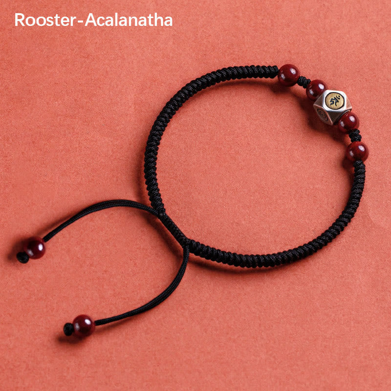 Wear FengShui 925 Sterling Silver Chinese Zodiac Natal Buddha Cinnabar Calm Bracelet