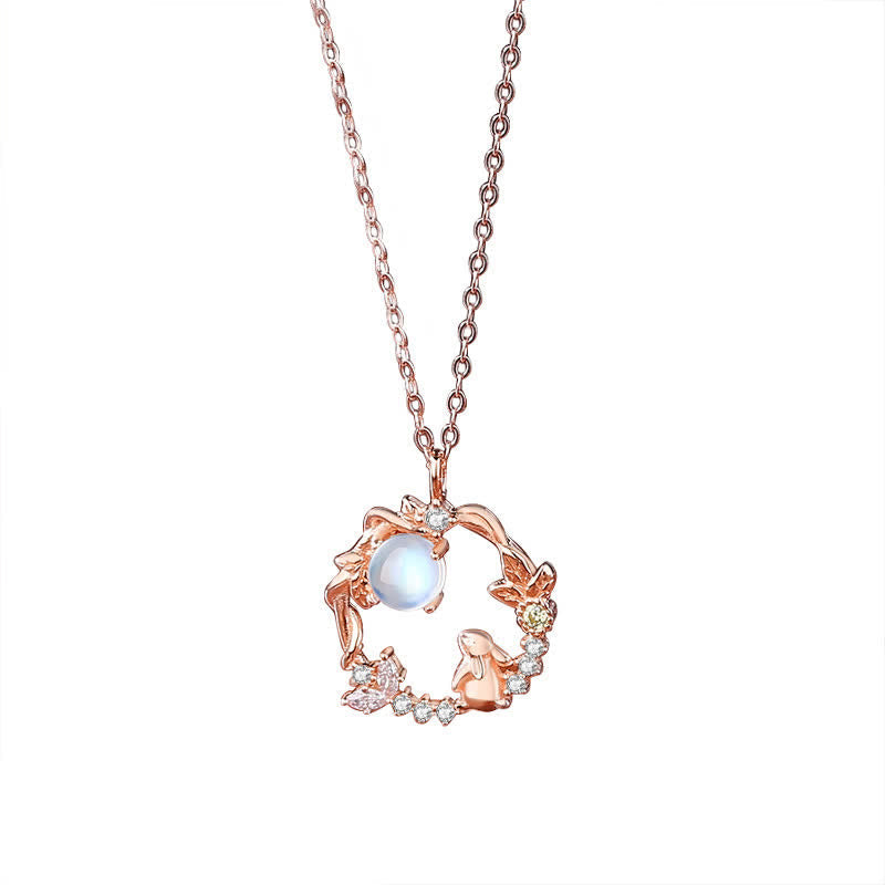 Wear FengShui 925 Sterling Silver Year of the Rabbit Moonstone Moon Flower Pattern Necklace Pendant Bracelet Earrings