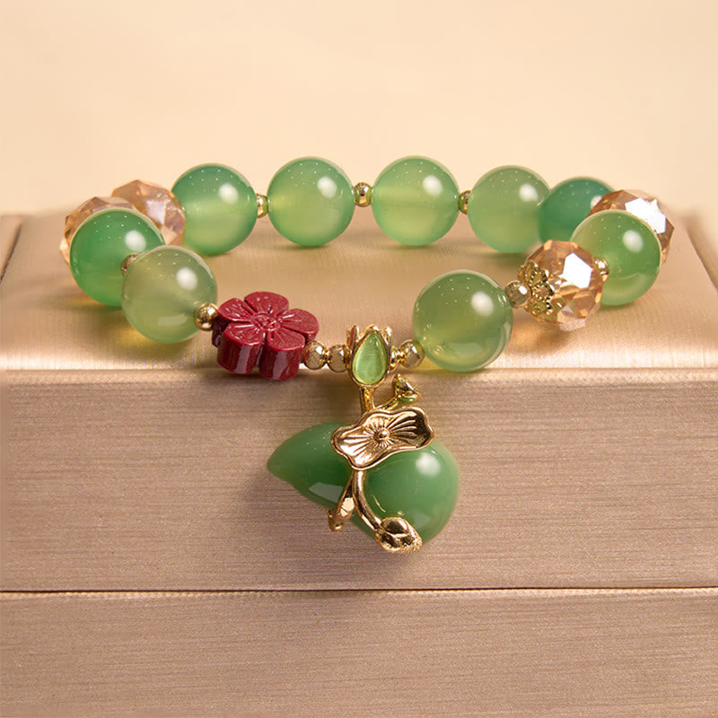 Wear FengShui Natural Red Agate Green Agate Gourd Cinnabar Flower Beads Confidence Bracelet