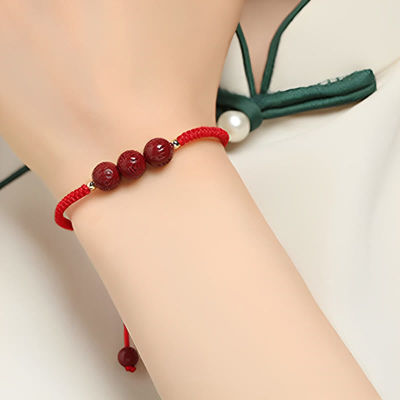 Wear FengShui Handmade Cinnabar Om Mani Padme Hum Engraved Beads Blessing Braided Bracelet
