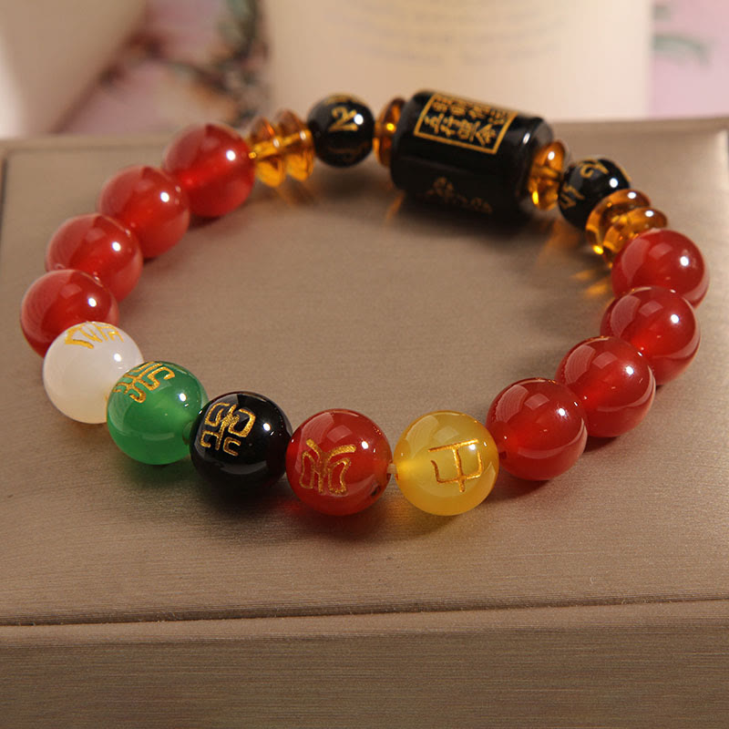 Wear FengShui Five Elements Black Onyx Red Agate Wisdom Wealth Bracelet