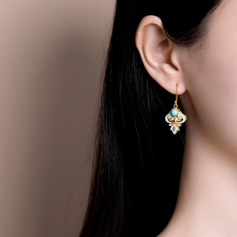 Wear FengShui Copper Enamel Turquoise Positive Drop Earrings
