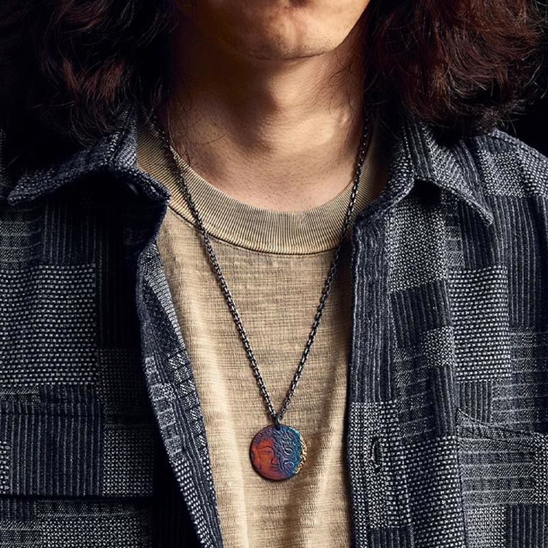 Wear FengShui 999 Sterling Silver 24K Gold Half Demon Half Buddha Compassion Necklace Pendant