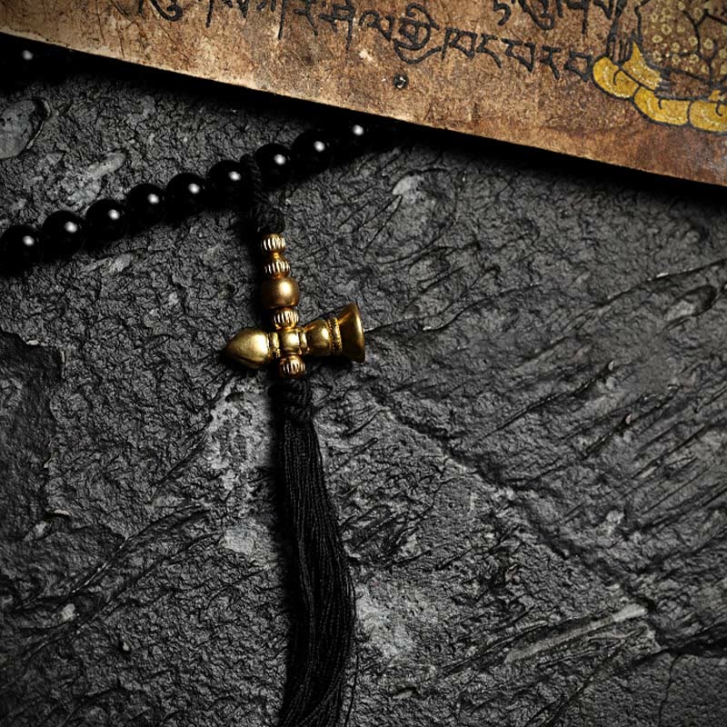Wear FengShui Tibetan 108 Mala Beads Black Onyx Tiger Eye Beads Nine Palaces Bagua Protection Bracelet