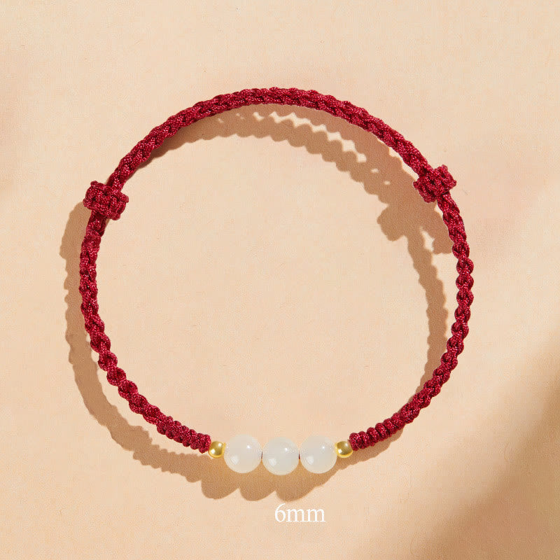 Wear FengShui Handcrafted Round Jade Lucky Bead Prosperity Braided Bracelet