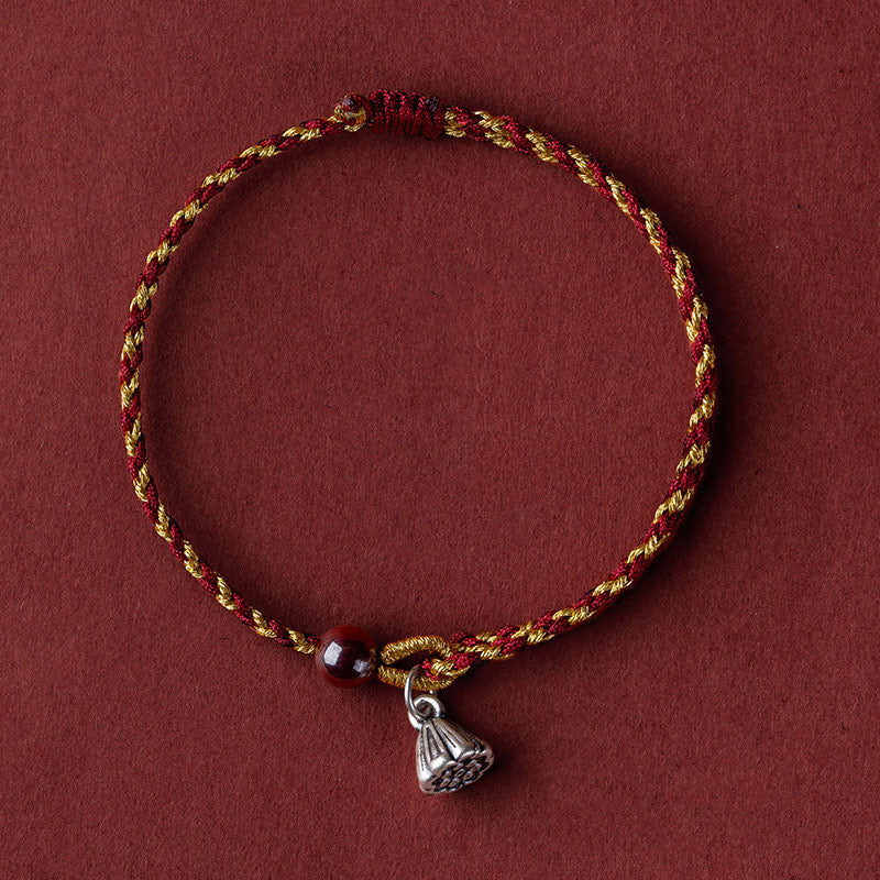 Wear FengShui Handcrafted Red Gold Rope Lotus Peace And Joy Charm Braid Bracelet