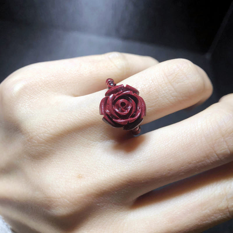 Wear FengShui Garnet Cinnabar Lucky Bead PiXiu Om Mani Padme Hum Rose Protection Ring