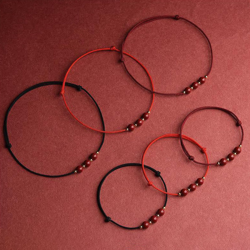 Wear FengShui Natural Lucky Cinnabar Bead Blessing String Bracelet Anklet