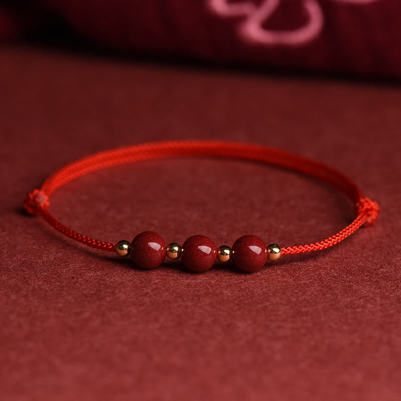 Wear FengShui Natural Lucky Cinnabar Bead Blessing String Bracelet Anklet