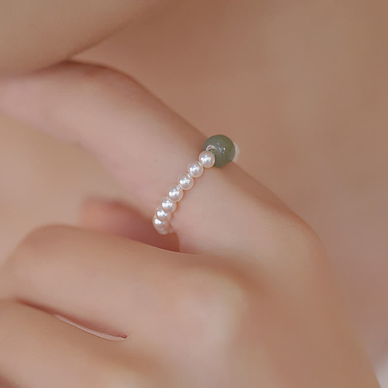 Wear FengShui Round Jade Pearl Beads Luck Ring