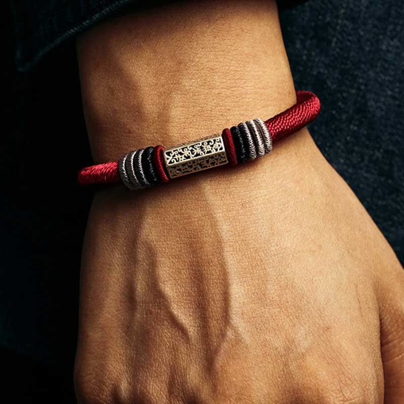 Wear FengShui 925 Sterling Silver Om Mani Padme Hum Peace Red String Bracelet