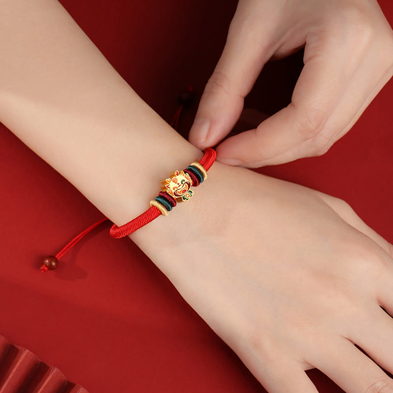 Wear FengShui Handmade 925 Sterling Silver Year of the Dragon Cute Chinese Zodiac Luck Braided Red Bracelet