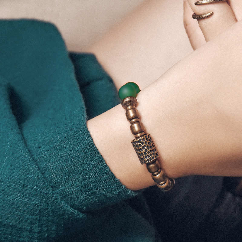 Wear FengShui Tibetan Red Agate Green Agate Copper Confidence Fortune Bracelet