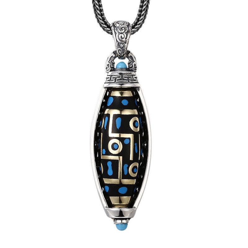 Wear FengShui Tibetan Om Mani Padme Hum Nine-Eye Dzi Bead Pattern Peace Purity Rotatable Necklace Pendant