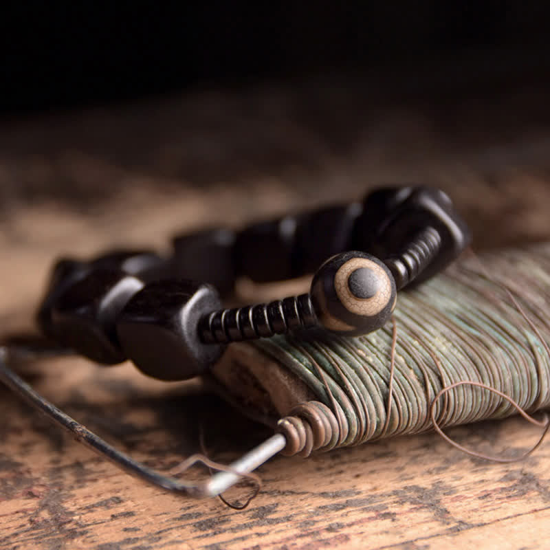 Wear FengShui Tibetan Ebony Wood Dzi Bead Strength Bracelet