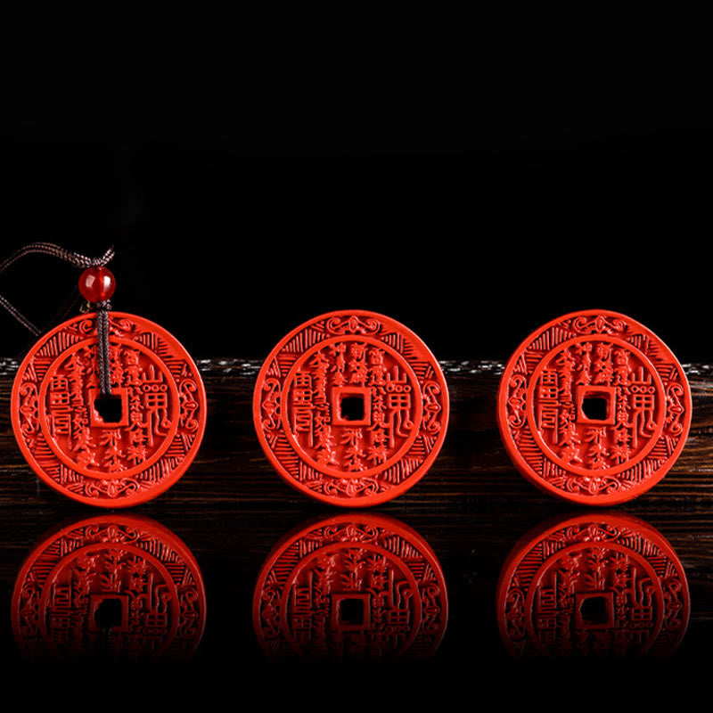 Wear FengShui Natural Cinnabar Mountain Ghosts Spend Money Bagua Design Blessing Necklace Pendant