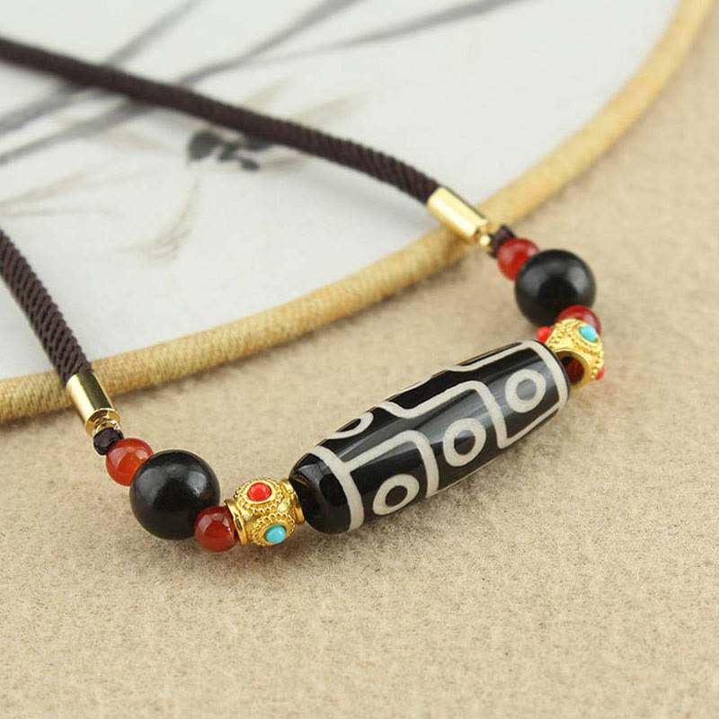 Wear FengShui Tibetan Nine-Eye Dzi Bead Protection Blessings String Necklace Pendant