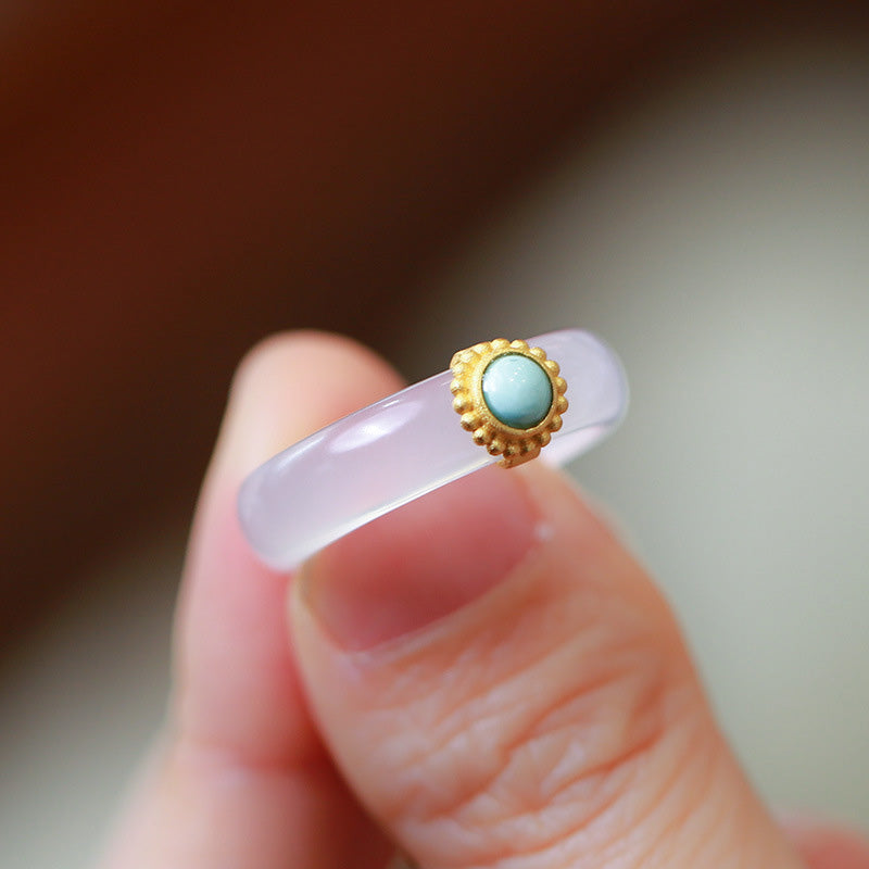Wear FengShui White Agate Cyan Jade Turquoise Red Agate Luck Protection Ring