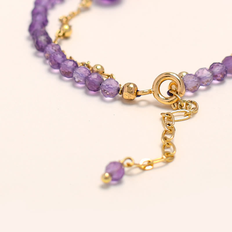 Wear FengShui 14K Gold Plated Amethyst Crystal Healing Double Layer Chain Bracelet