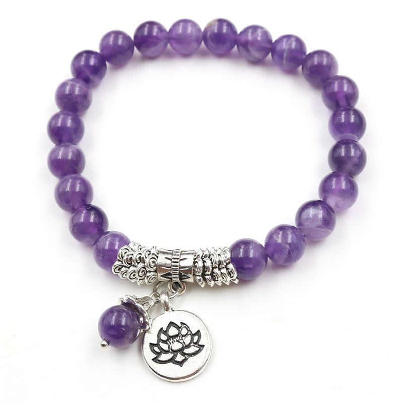 Wear FengShui Amethyst Crystal Lotus Healing Balance Bracelet