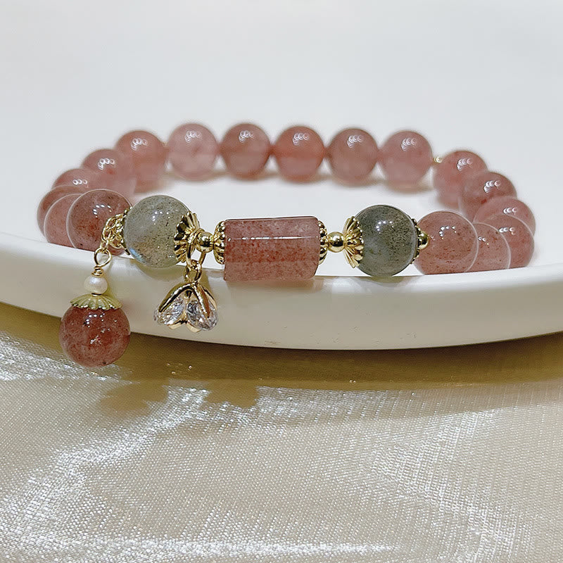 Wear FengShui Natural Strawberry Quartz Moonstone Love Bracelet