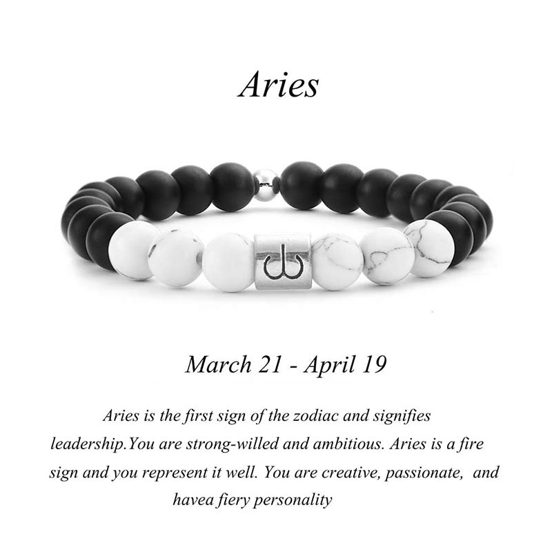 Wear FengShui 12 Constellations of the Zodiac Natural Frosted Stone White Turquoise Bead Fortune Bracelet