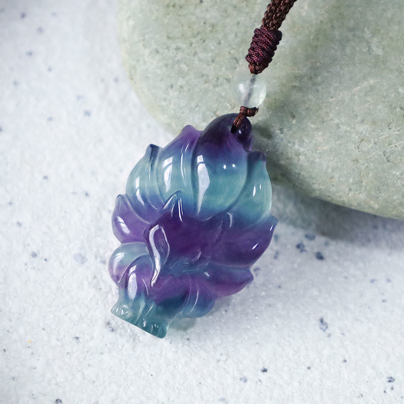 Wear FengShui Natural Fluorite Gold Sheen Obsidian Fox Pendant Protection Necklace
