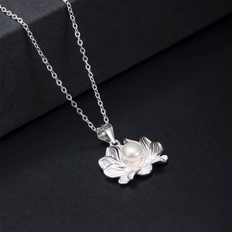 Wear FengShui 925 Sterling Silver Lotus Flower Pearl Wealth Necklace Pendant