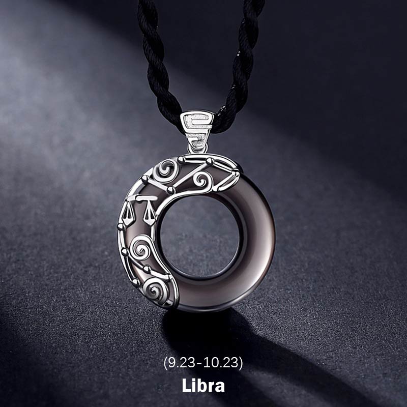 Wear FengShui 12 Constellations of the Zodiac Ice Obsidian Blessing Round Pendant Necklace
