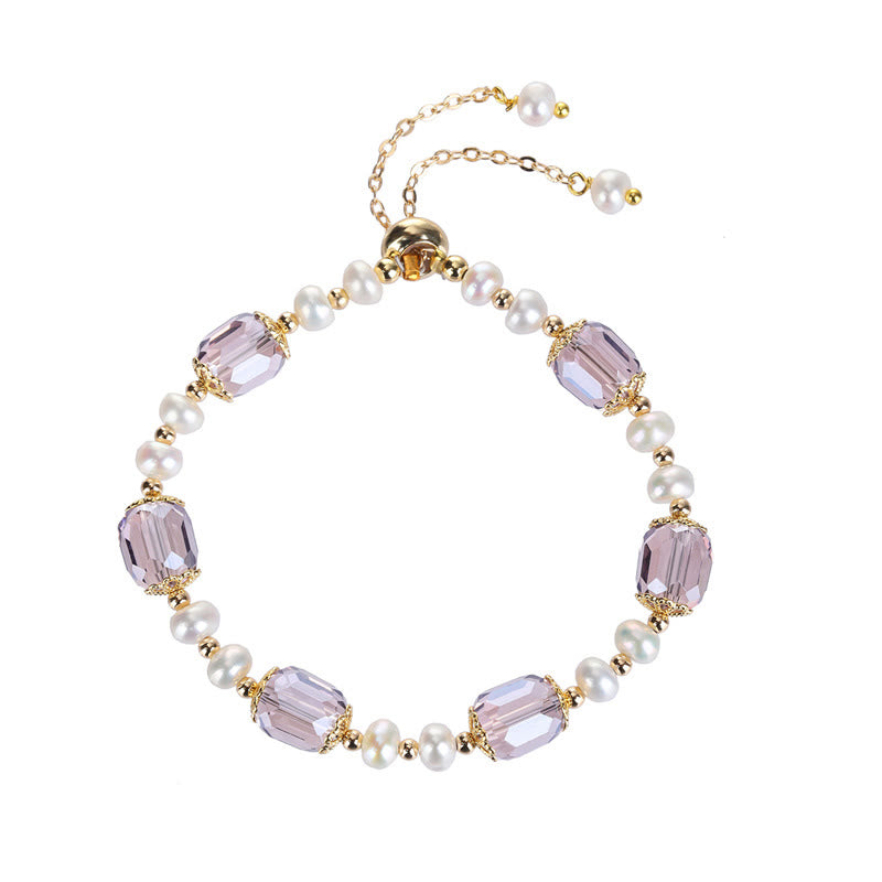 Wear FengShui Natural Amethyst Pearl Peace Healing Chain Bracelet