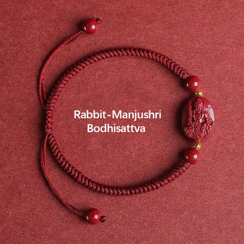 Wear FengShui Chinese Zodiac Natal Buddha Cinnabar Keep Away Evil Spirits Rope Bracelet