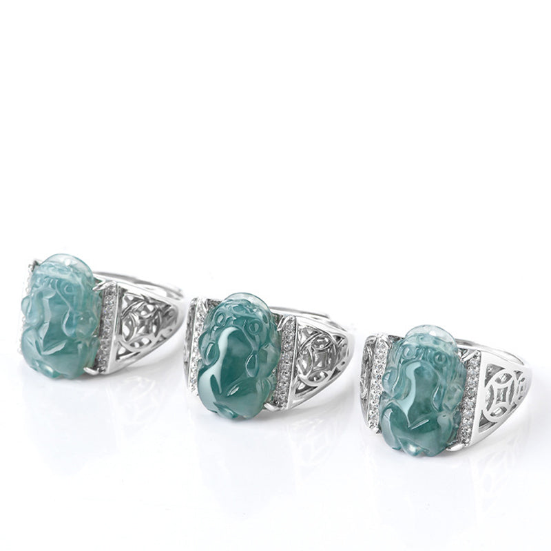 Wear FengShui 925 Sterling Silver Fengshui Wealth Prosperity Jade PiXiu Luck Ring